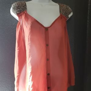 Gimmicks dark orange short sleeve shirt see throug